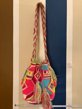 Authentic Colombian Large Wayuu Mochila Handwoven Crochet Boho Crossbody Bucket